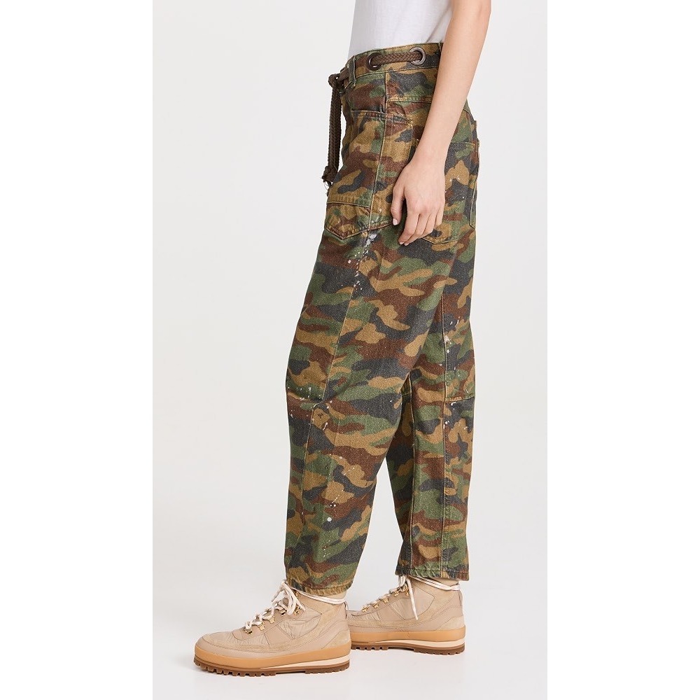 Free People Moxie Printed Low Slung Barrel Leg Jeans Camo Paint Splatter 28 - Picture 4 of 8